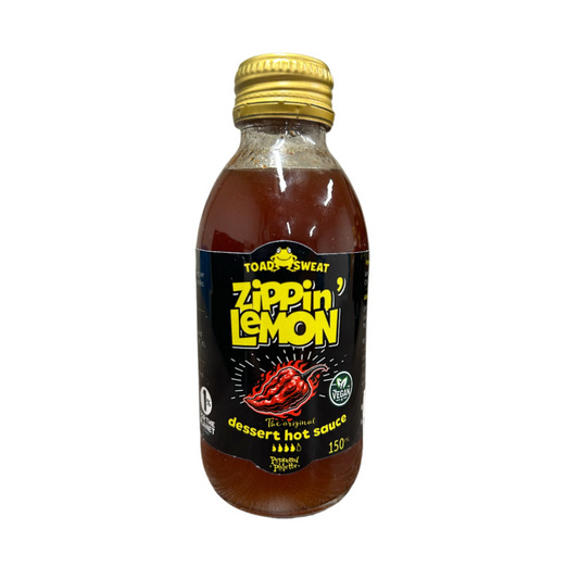 Zippin' Lemon Toad Sweat Dessert Hot Sauce -  Carolina Reaper Edition, 150ml (5oz) glass bottle