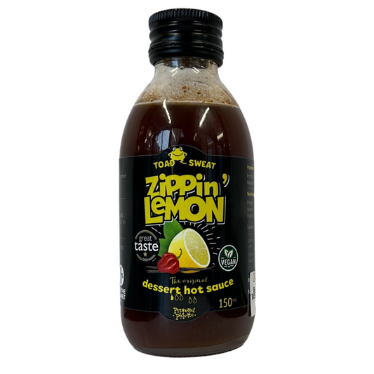 Zippin' Lemon Toad Sweat Dessert Hot Sauce in 150ml glass bottle